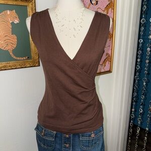 Vintage Y2K Silk Elegant Brown Sleeveless Wrap Top